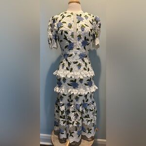 Just Me Embroidered Lace white/Blue Floral Midi Dress size Medium